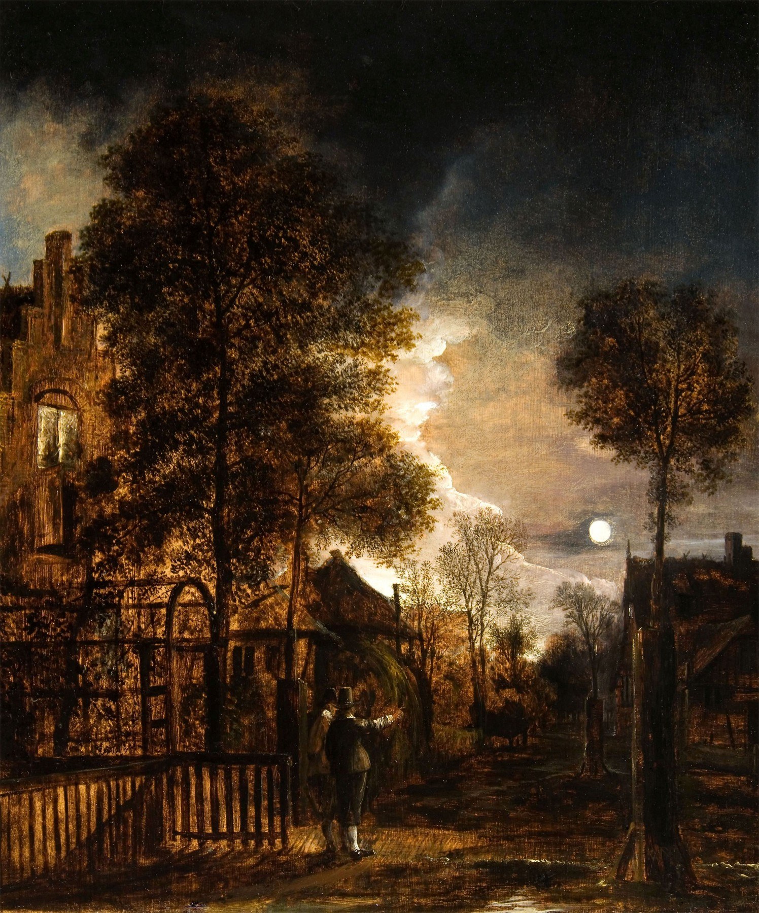 Two Figures Conversing in a Moonlit Park