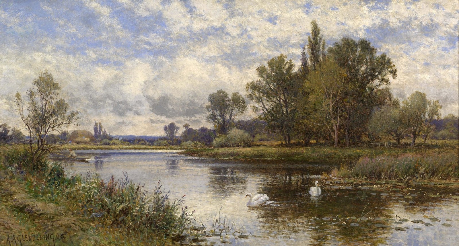 River Scene with Swans