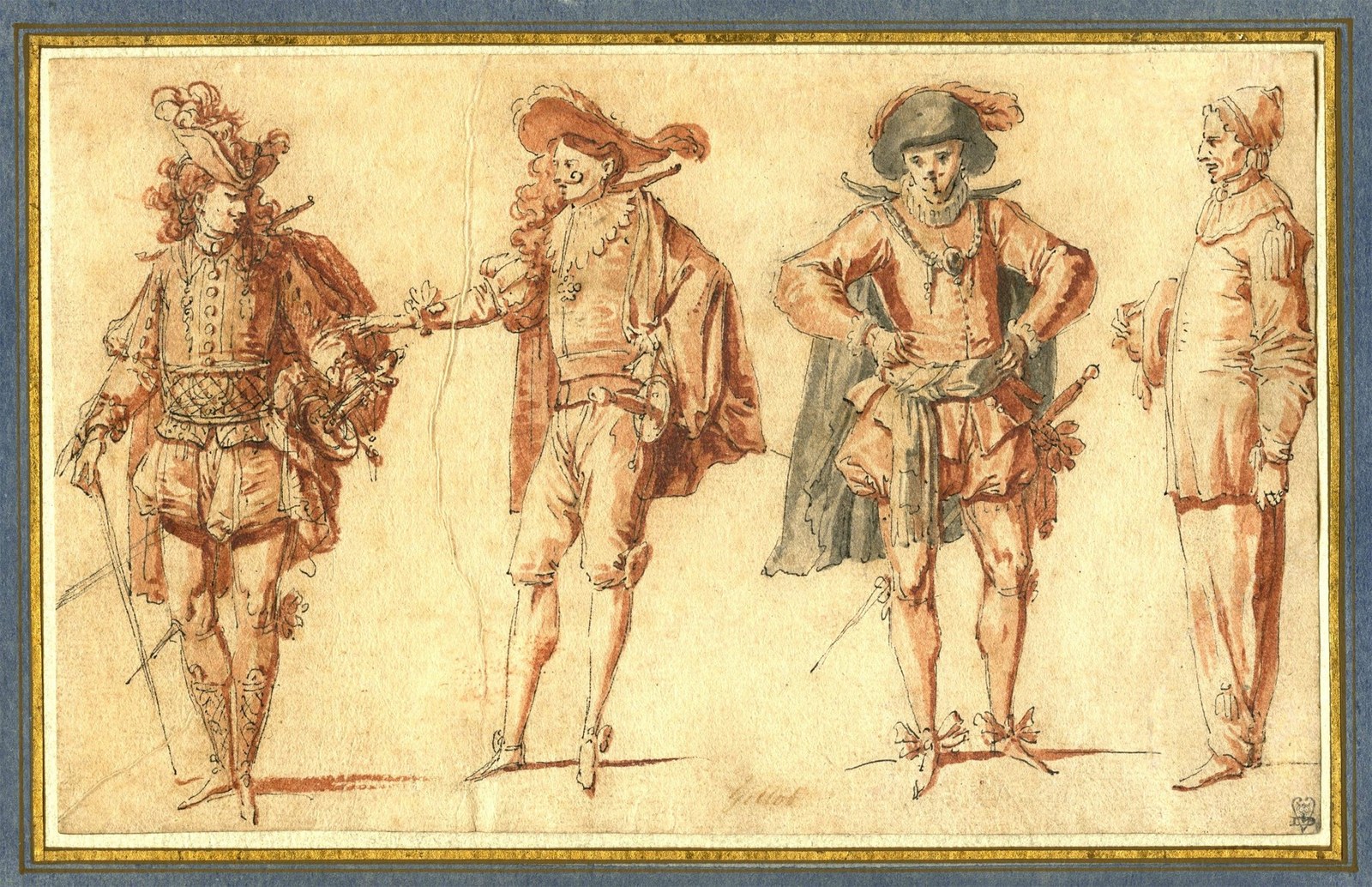 Four Commedia dell'Arte Figures: Three Gentlemen and Pierrot