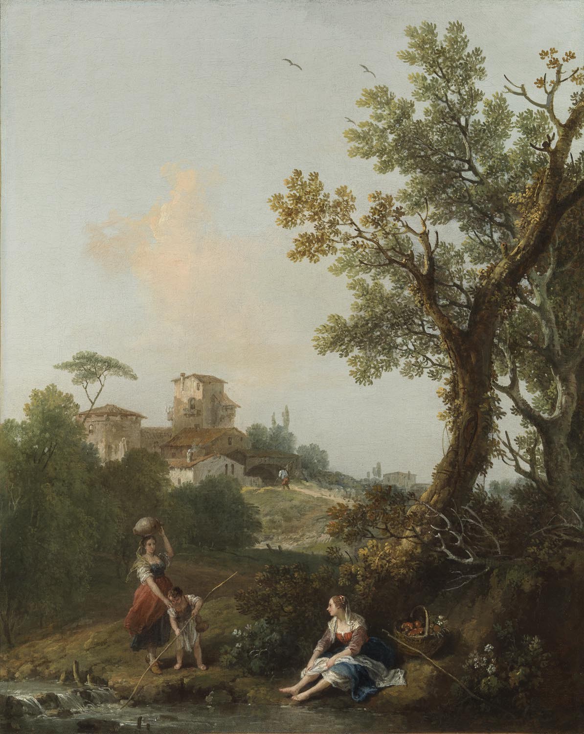 A Wooded River Landscape with a Boy Fishing