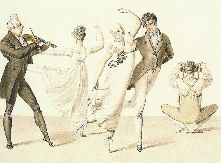 Two Couples Dancing to a Fiddler