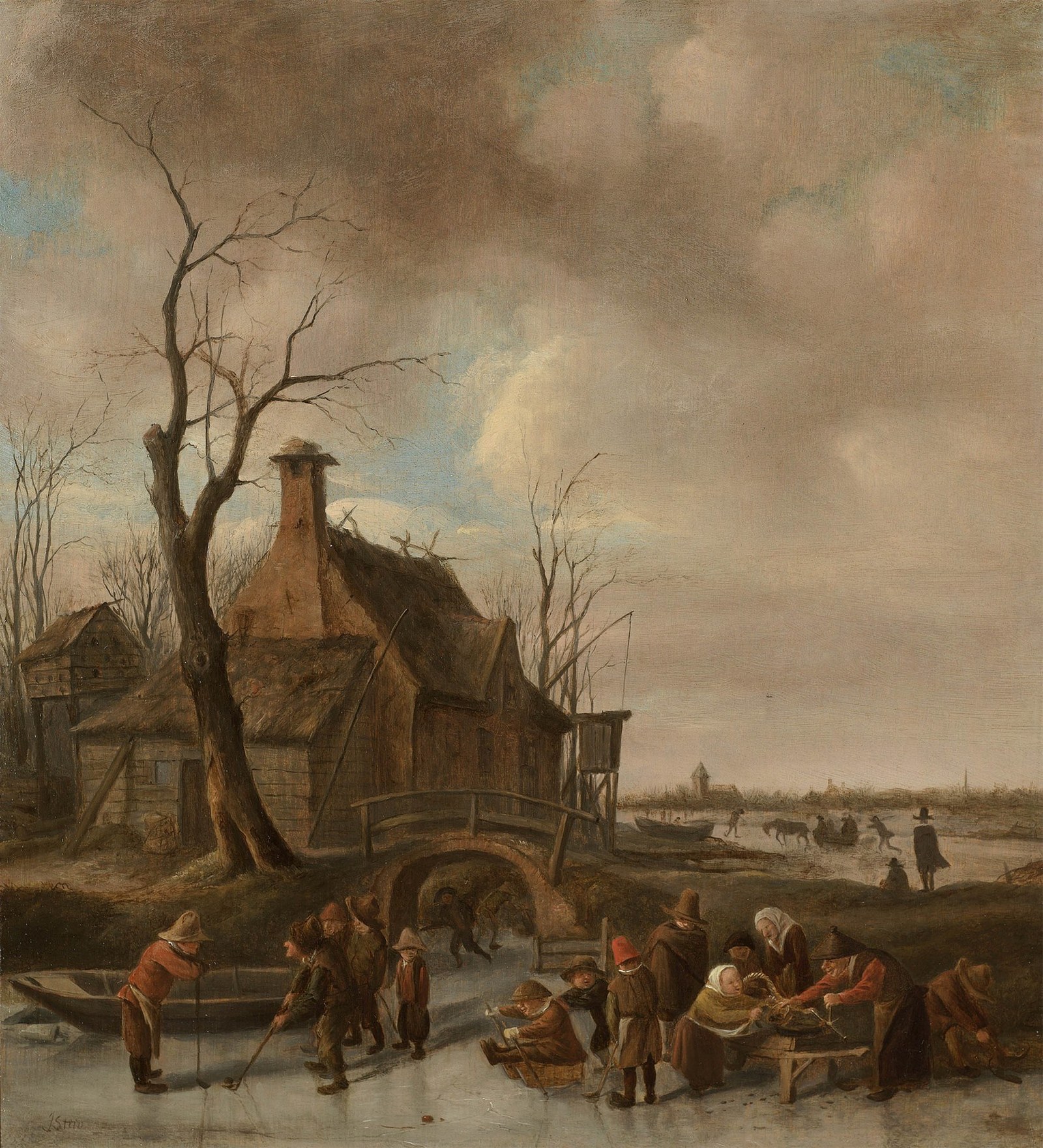 A Winter Landscape with Young Kolf Players on a Frozen River