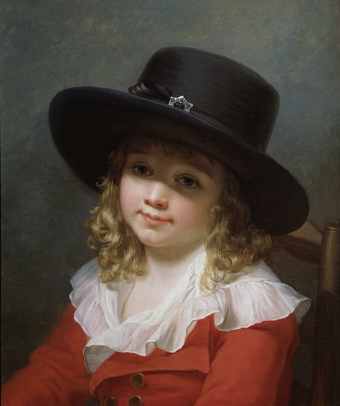 Portrait of a Young Boy in a Black Hat and Red Coat