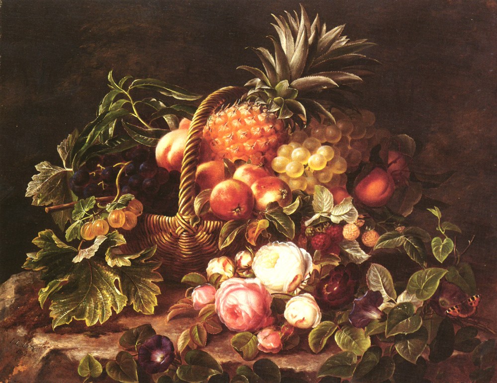 Still Life with a Basket of Fruit and Roses