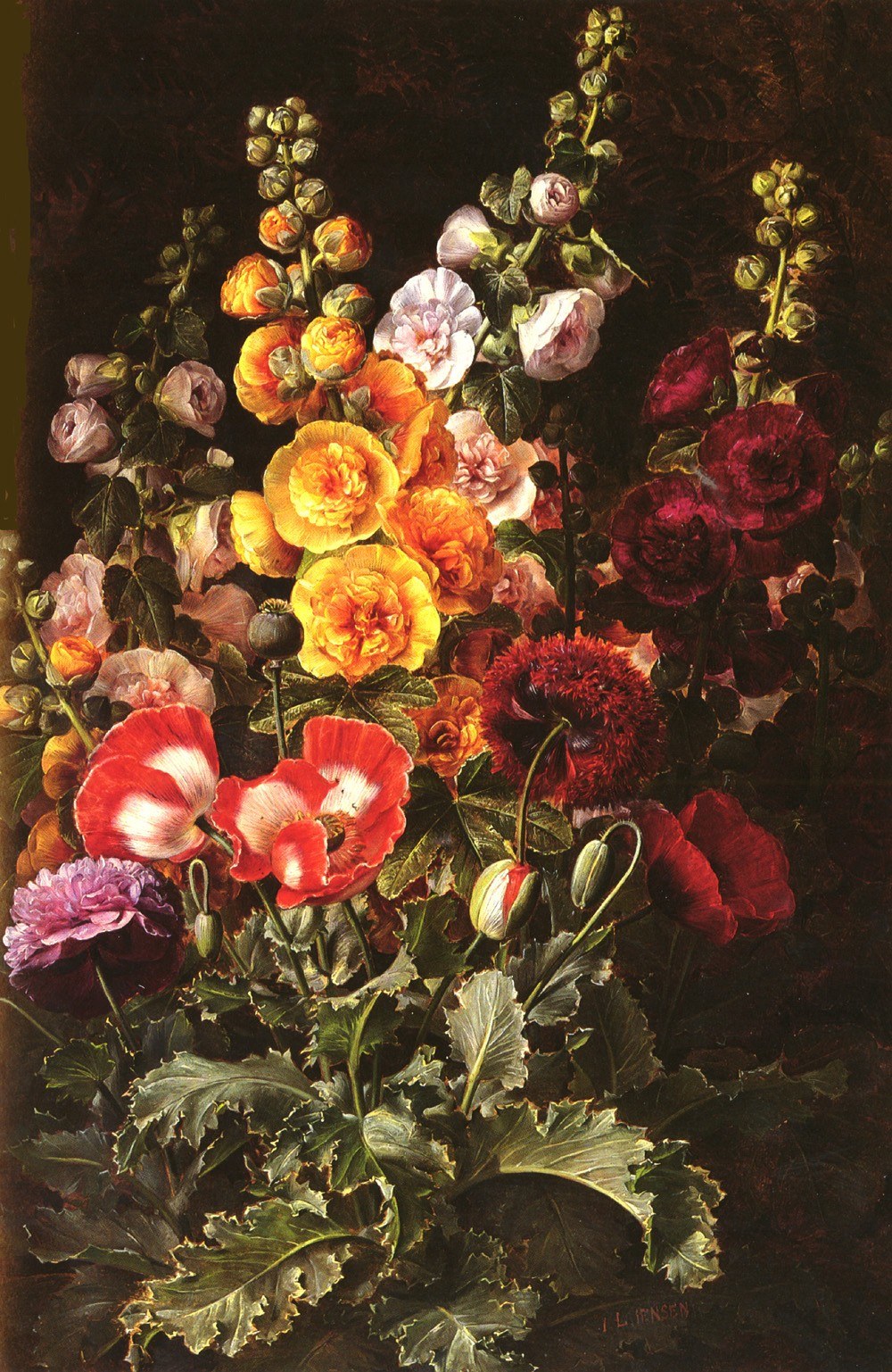 Still Life with Hollyhocks and Poppies