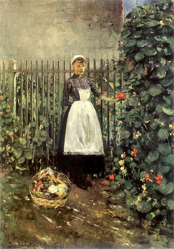 Girl with a Basket of Vegetables in a Garden