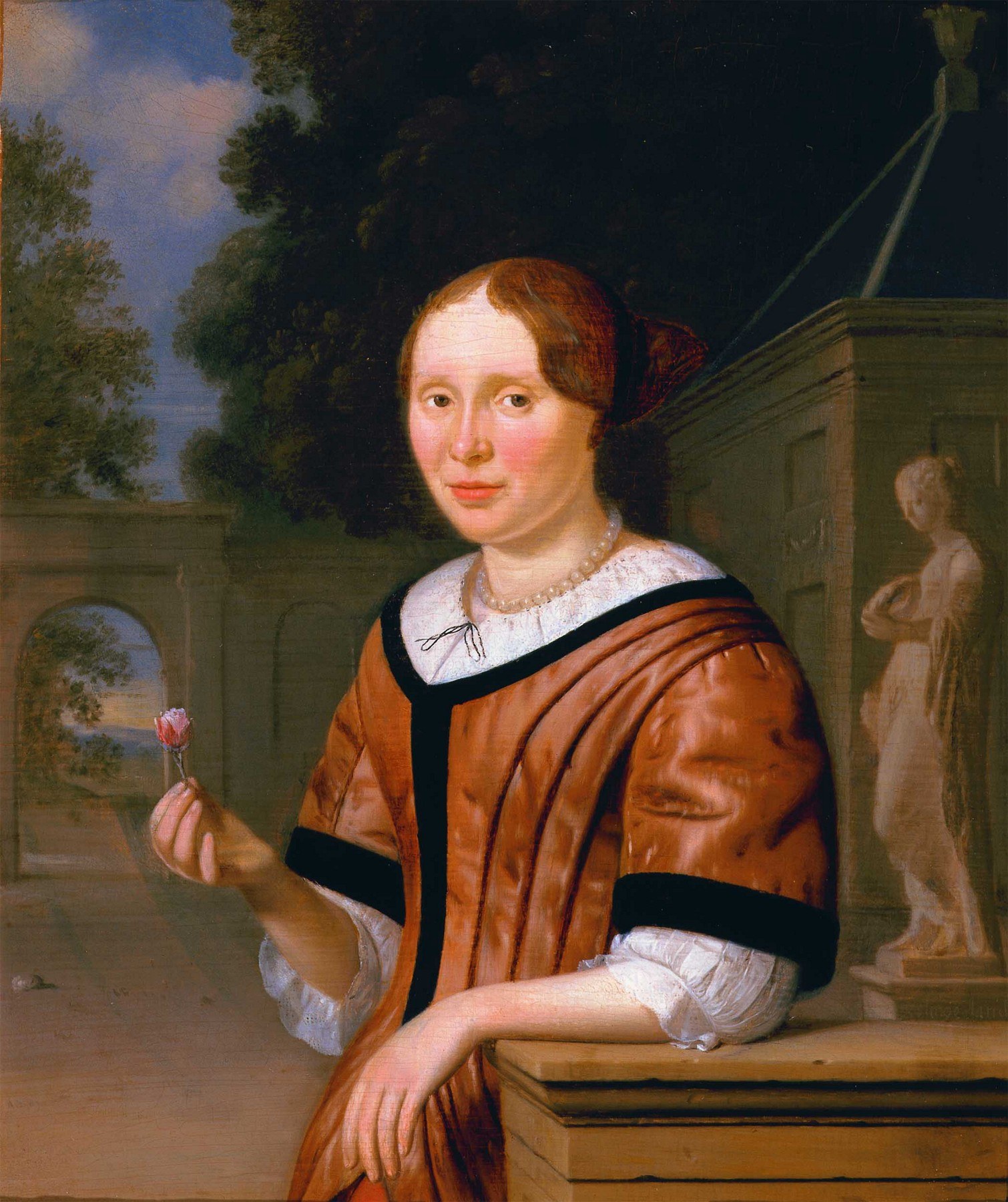Portrait of a Lady in Pink Holding a Rose
