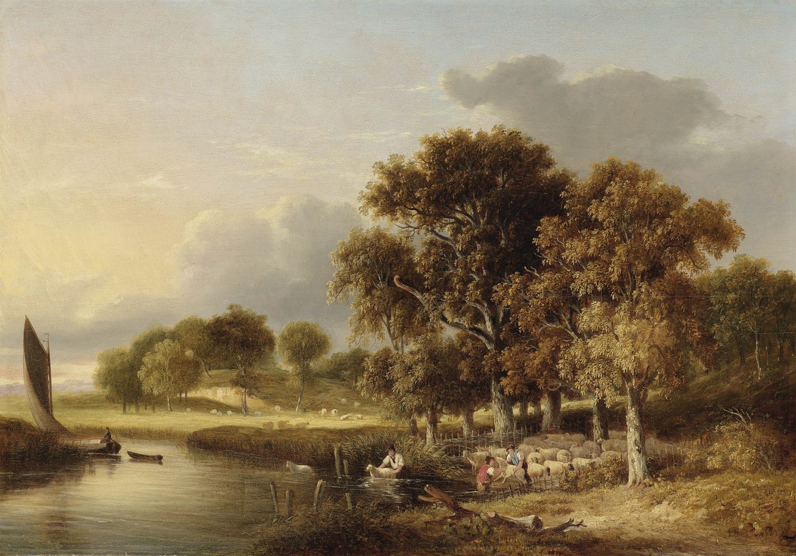Norfolk River Landscape with Sheep-Dipping
