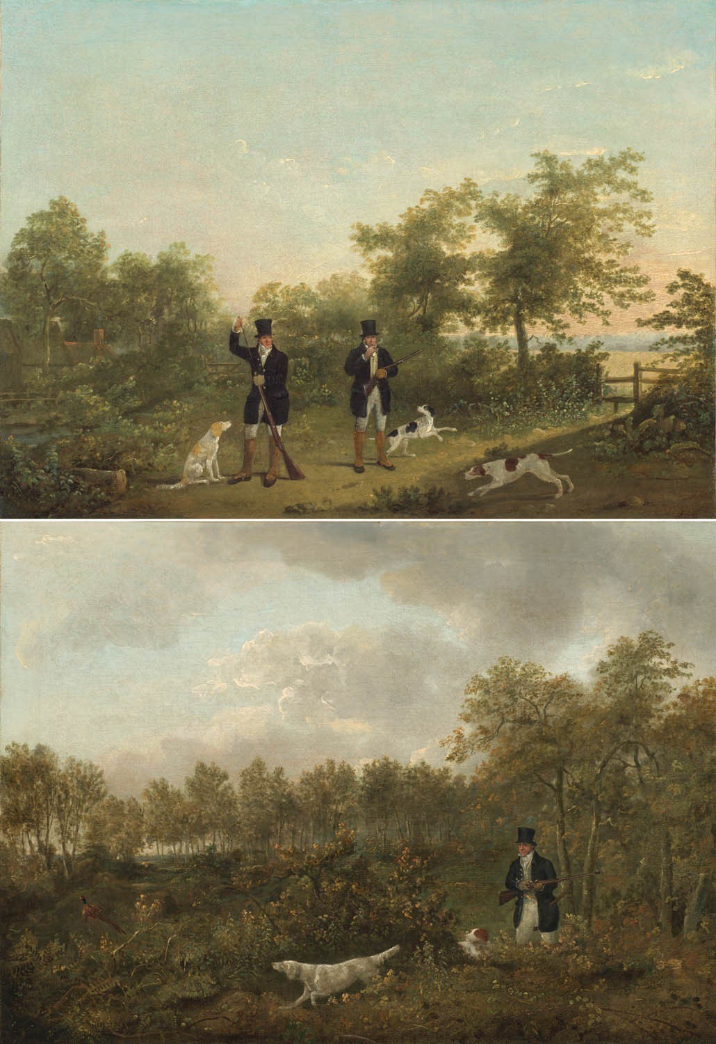 Gentlemen Shooting Game in a Wood with Pointers and a Setter