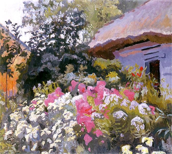Flowers in Front of a Cottage