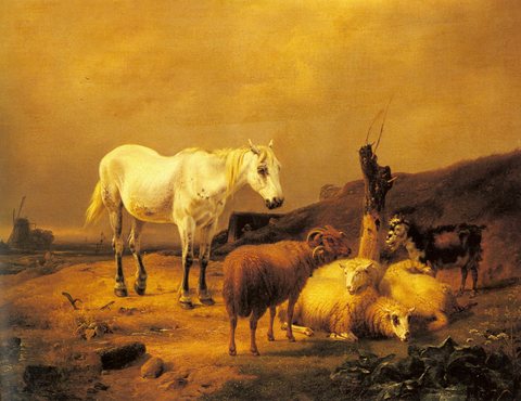 A Horse Sheep And Goat In A Landscape