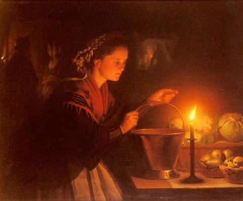 A Market Scene By Candlelight