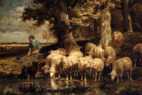 A Shepherdess With Her Flock