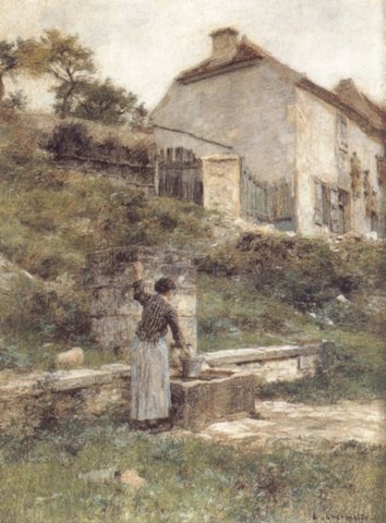 A Woman Filing Her Bucket at a Well