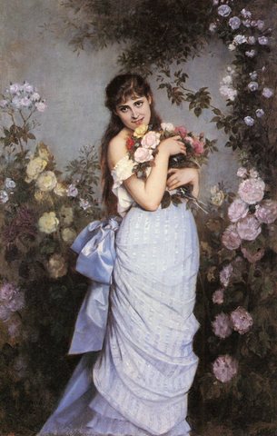 A Young Woman In A Rose Garden