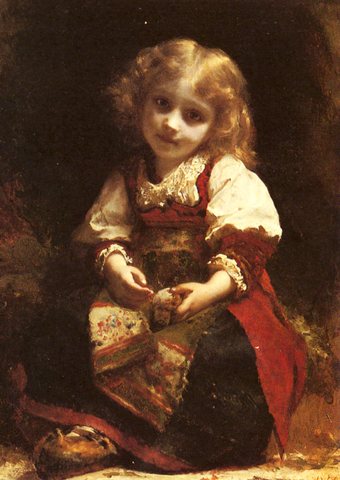Adolphe A Little Girl Holding A Bird