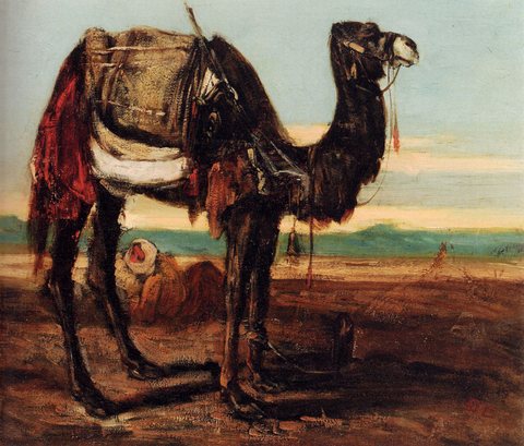 Alexandre Gabriel A Bedouin And A Camel Resting In A Desert Landscape