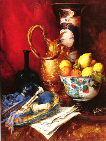 Antoine A Stiil Life With A Bowl Of Fruit