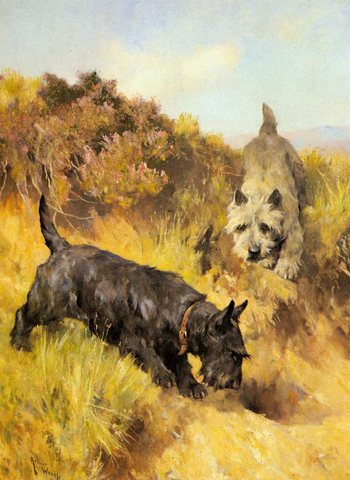 Arthur Two Scotties In A Landscape