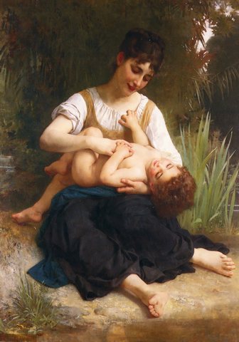 Bouguereau William Adolphe Juene Fille Et Enfant (Mi-Corps)