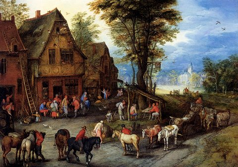Breughel Jan A Village Street With The Holy Family Arriving At An Inn