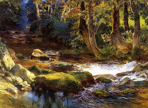 Bridgeman Frederick Arthur River Landscape with Deer