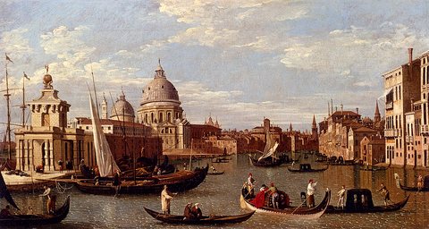 Canal Giovanni Antonio View Of The Grand Canal And Santa Maria Della Salute With Boats And Figure