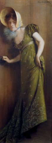 Carrier Belleuse Pierre Elegant Woman In A Green Dress