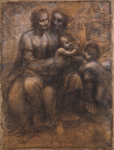 Cartoon of the Virgin and Child with St Anne and St John