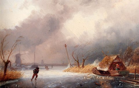 Charles A Winter Landscape With Skaters On A Frozen Waterway