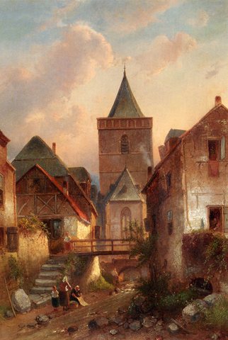 Charles View In A German Village With Washerwomen