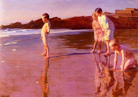 Children On The Beach At Sunset Valencia