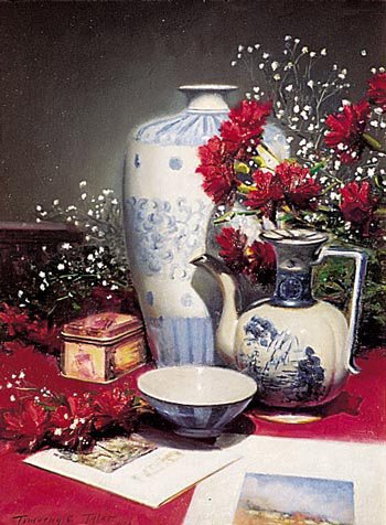 Cobalt and red carnations