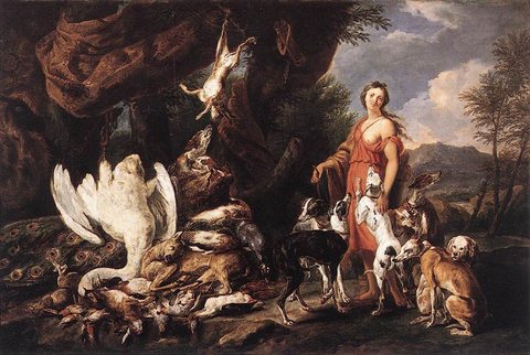 Diana With Her Hunting Dogs Beside Kill