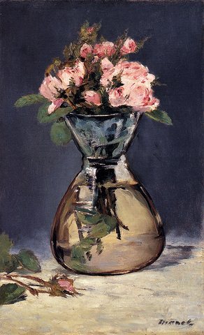 Edouard Moss Roses In A Vase