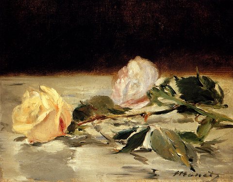 Edouard Two Roses On A Tablecloth