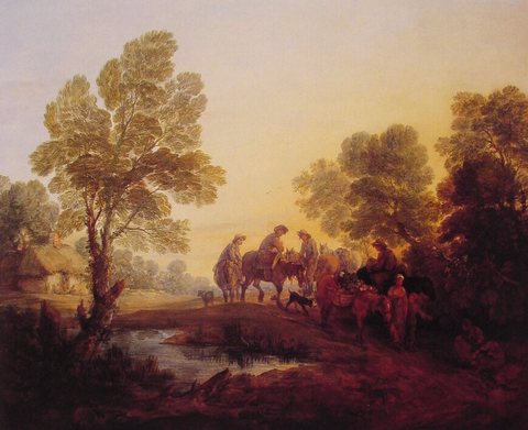 Evening Landscape-Peasants and Mounted Figures