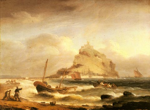 Fishermen Rowing In Before St Michaels Mount