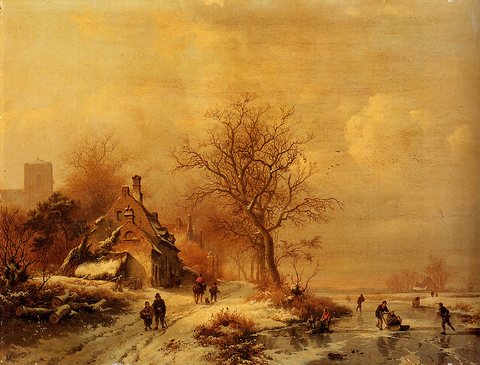Frederick Marianus Figures In A Frozen Winter Landscape