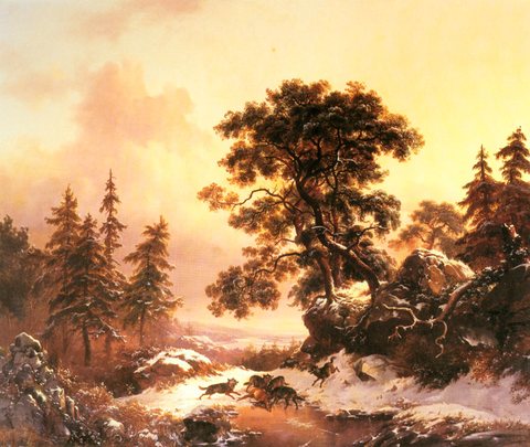 Fredrik Marinus Wolves In A Winter Landscape