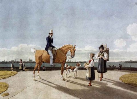 Gentleman On Horseback And Country Girl On The Banks Of The Isar Near Munich