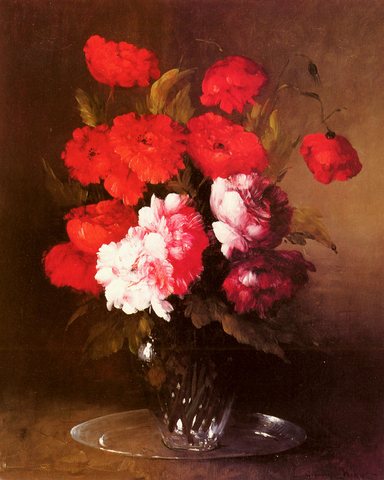 Germain Theodore Pink Peonies And Poppies In A Glass Vase