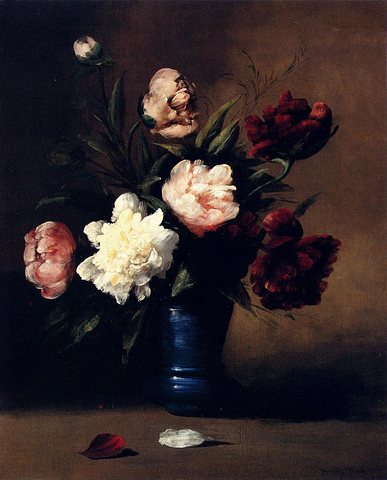 German Theodore Peonies In A Blue Vase