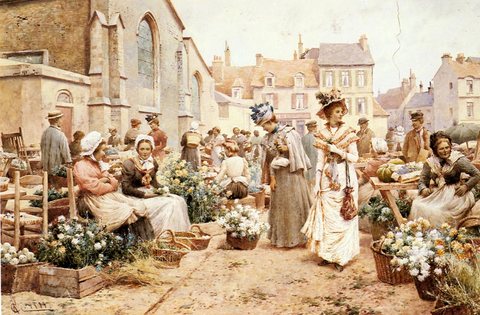 Glending Jr Alfred Augustus Flower Market In A French Town