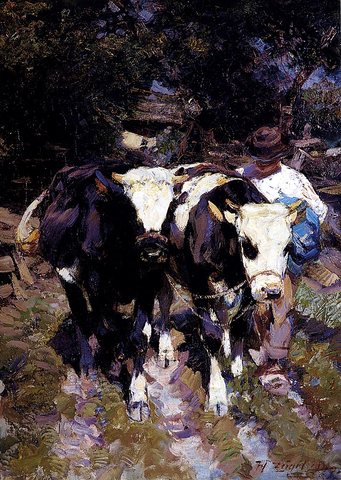 Heinrich Von Two Harnessed Calves