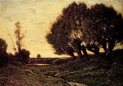 Henri A Wooded Landscape With A Stream
