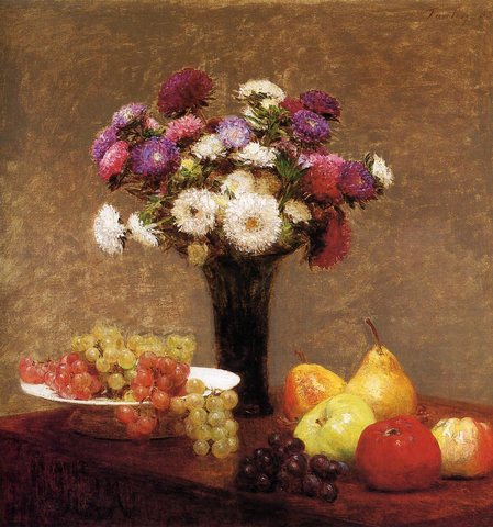 Henri Asters and Fruit on a Table
