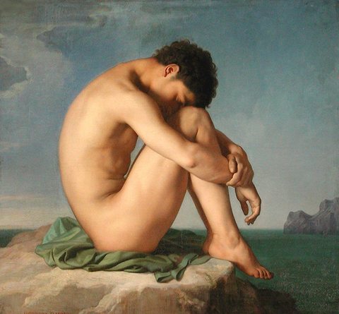 Hippolyte Jeune homme assis au bord de la mer