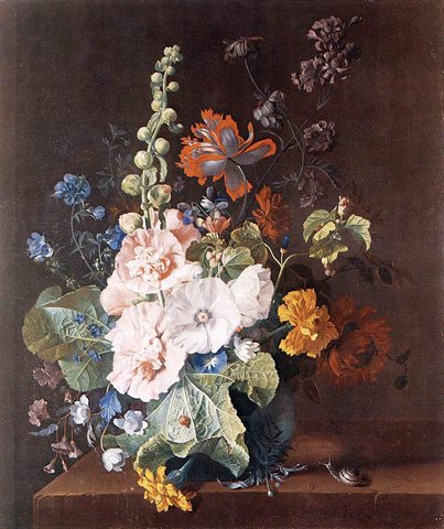 Holycocks and other Flowers in a Vase
