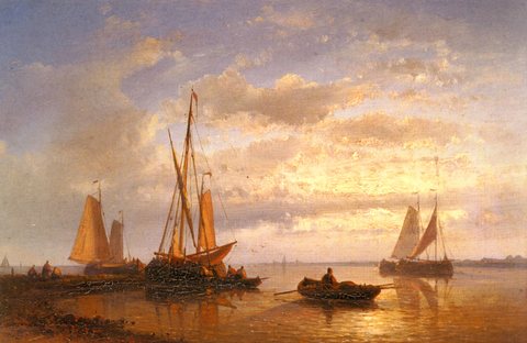 Hulk Abraham Dutch Fishing Vessels In A Calm At Sunset